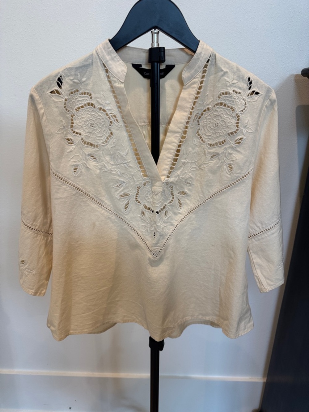 Calligraphie‎ St. Barth Cream Embroidered Split-Neck Tunic